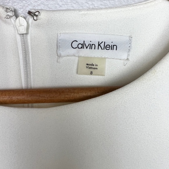 NEW Calvin Klein Cream White Bell Sleeve Sheath Dress with Black Piping - Picture 7 of 11